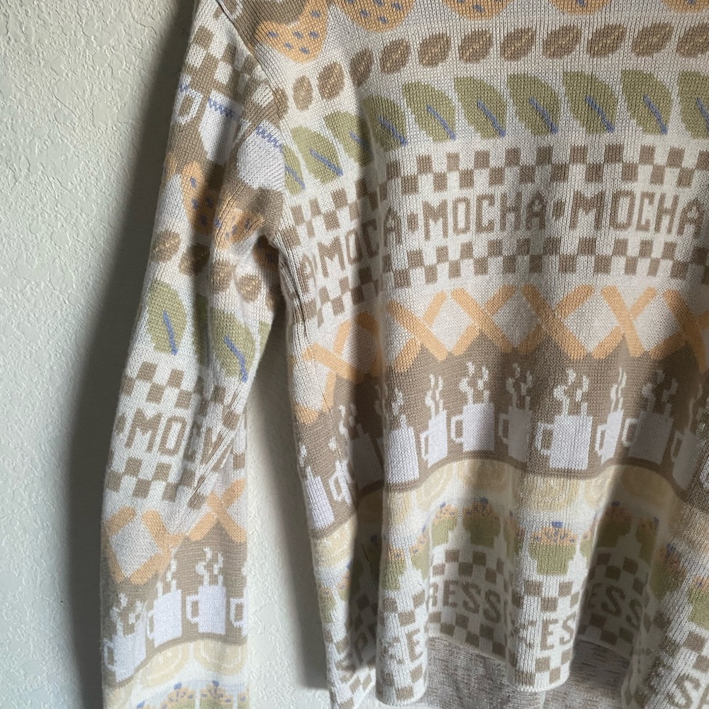 Vintage Eagles Eye Mocha Cappuccino Coffee Cup Novelty Knit Button-Up Sweater S - Picture 11 of 13